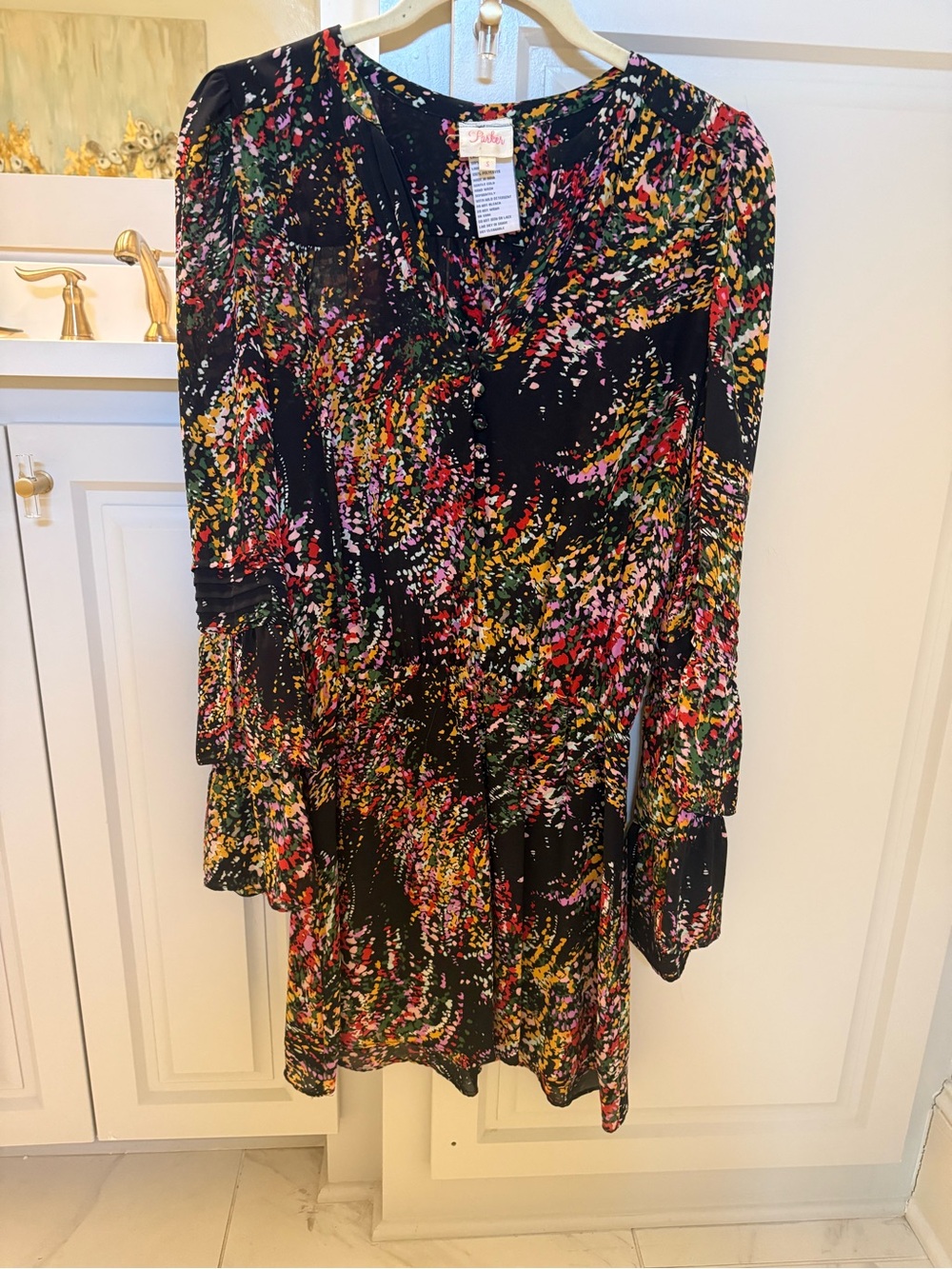 Parker Black Multicolor Abstract-Print Mini Dress